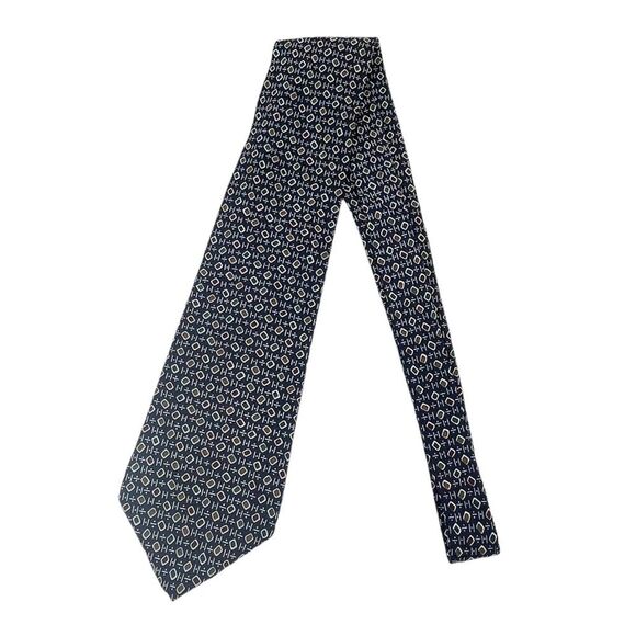 Liberty of London Silk Necktie Navy Blue Mid-Century Modern Print Classic Tie - Picture 6 of 13